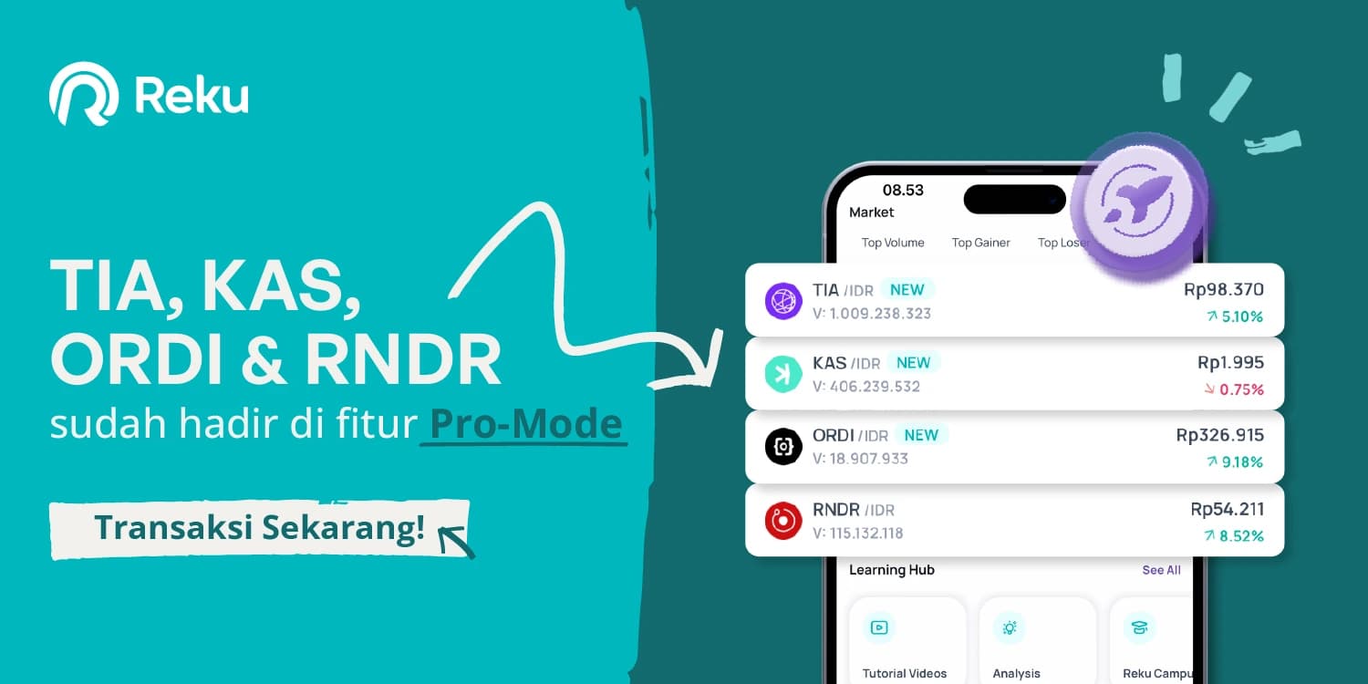 TIA, KAS, ORDI & RNDR kini sudah resmi hadir di mode Pro di Reku!