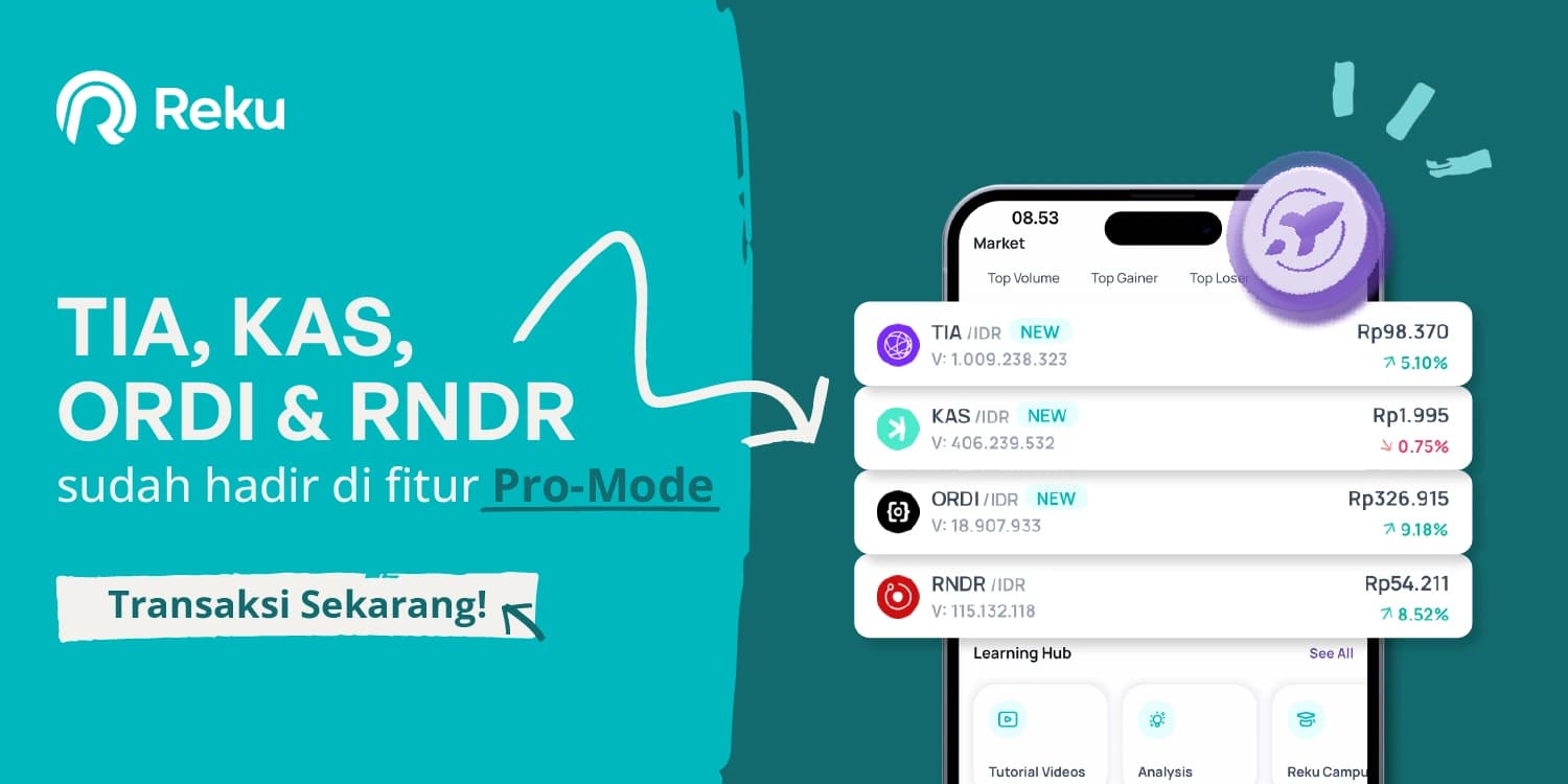 TIA, KAS, ORDI & RNDR kini sudah resmi hadir di mode Pro di Reku!