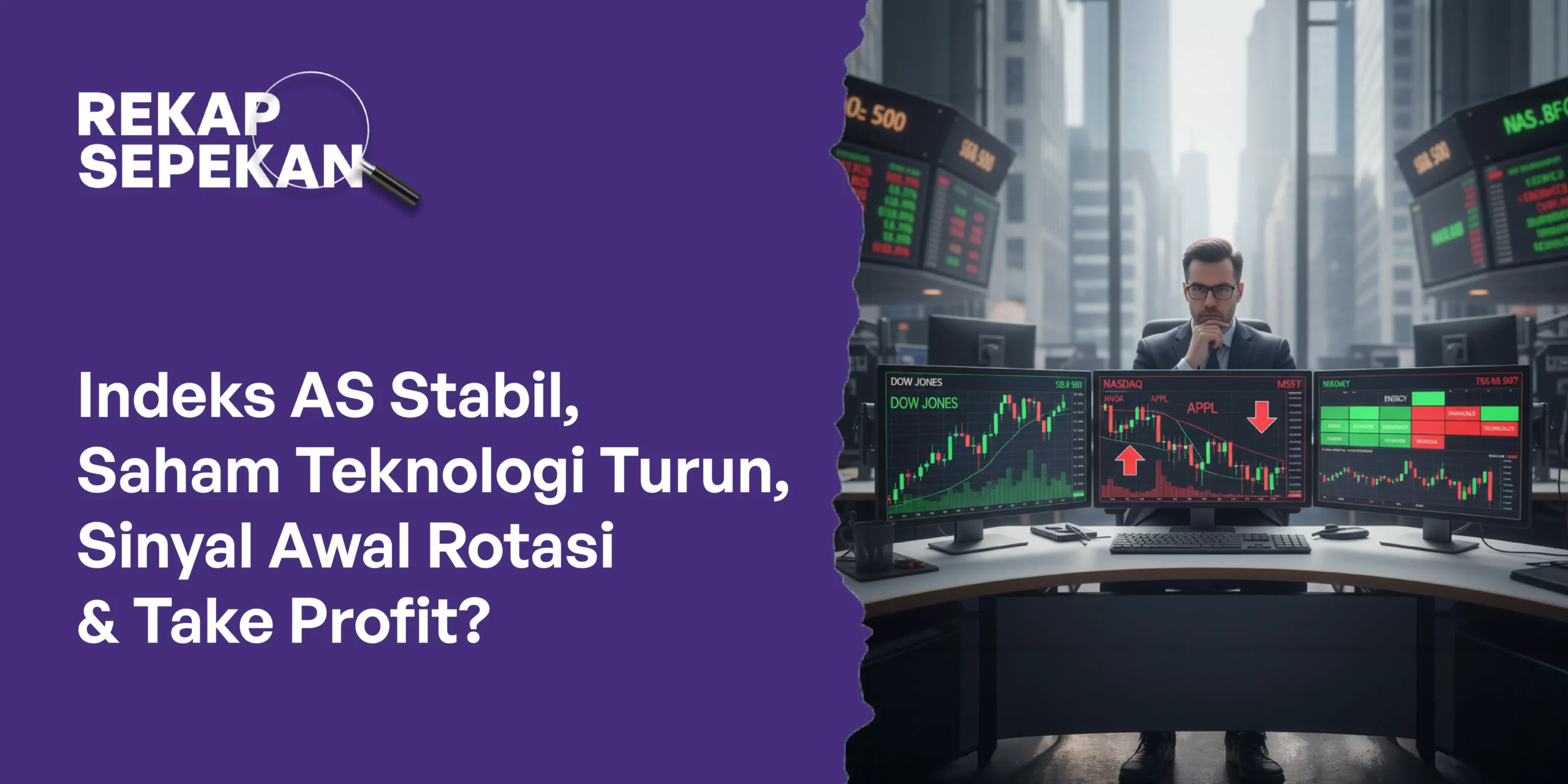Indeks AS Stabil, Saham Teknologi Turun, Sinyal Awal Rotasi & Take Profit?